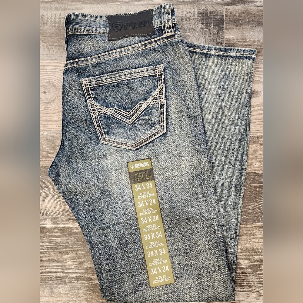 Mens Rock n Roll Pistol Bootcut Jeans 34x34